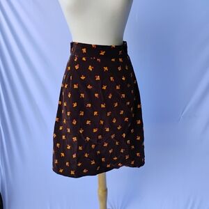 Vintage Velour Mushrooms Skirt Chocolate Brown
